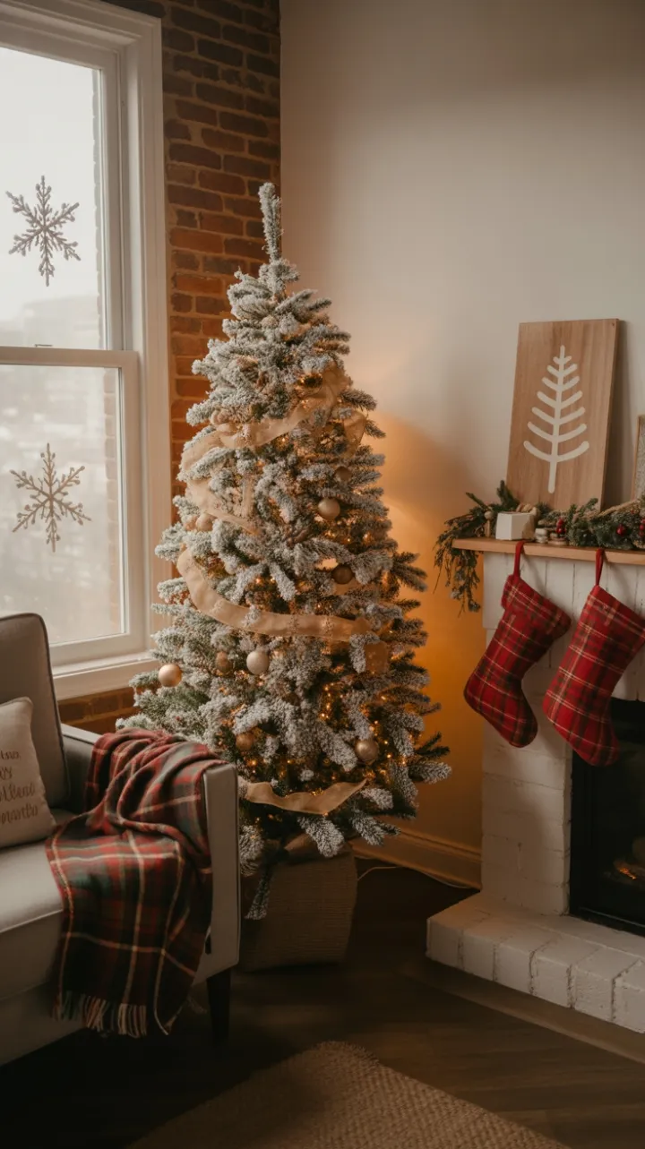 Cozy Rustic Christmas Living Room Bathed in Golden Light