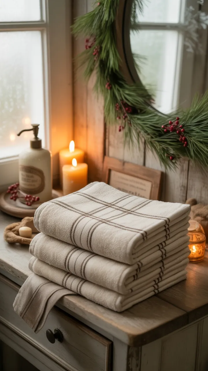 Cozy Rustic Christmas Bathroom Bathed in Beeswax Glow