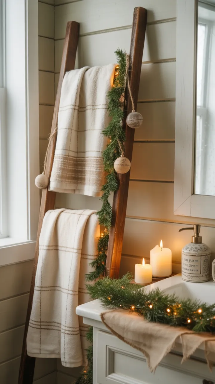 Cozy Rustic Christmas Nook in a Vintage Shiplap Bathroom