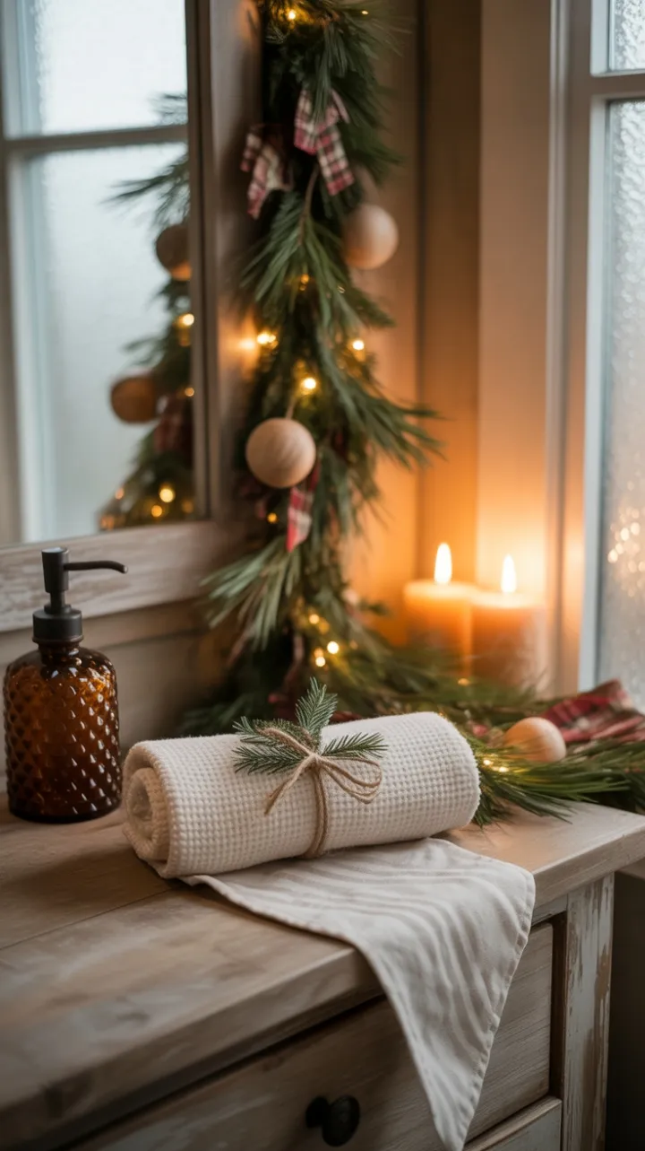 Pine-Scented Serenity in a Rustic Christmas Bathroom