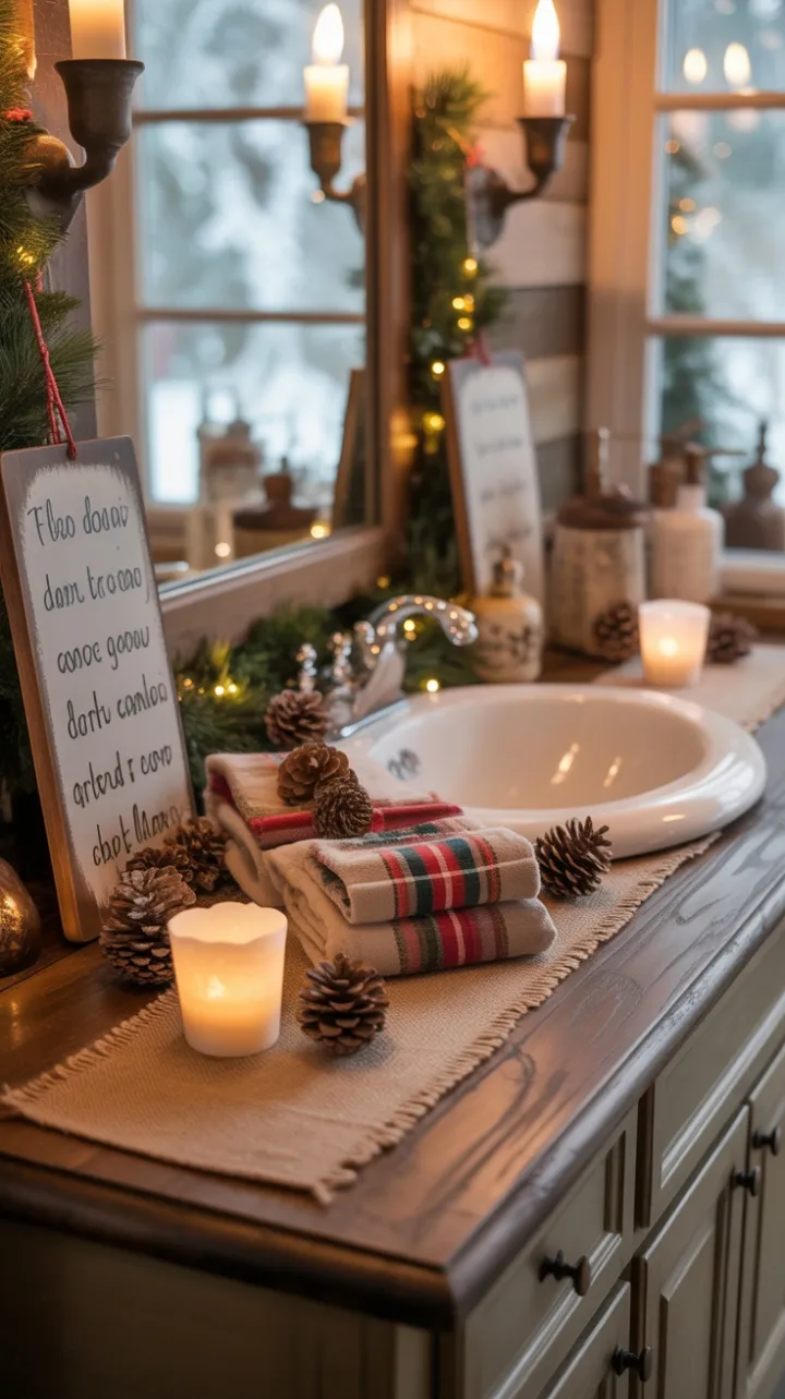 Candlelit Rustic Holiday Bathroom Retreat