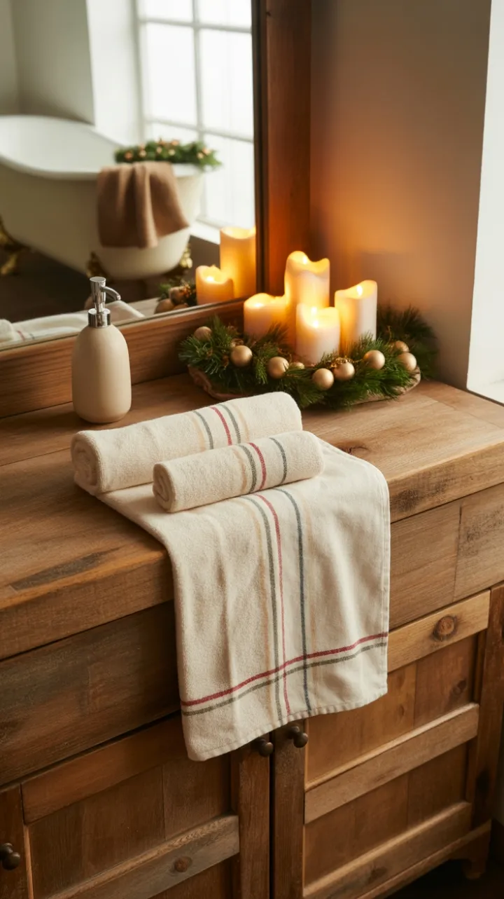 Rustic Reclaimed-Wood Vanity Dressed for a Cozy Christmas