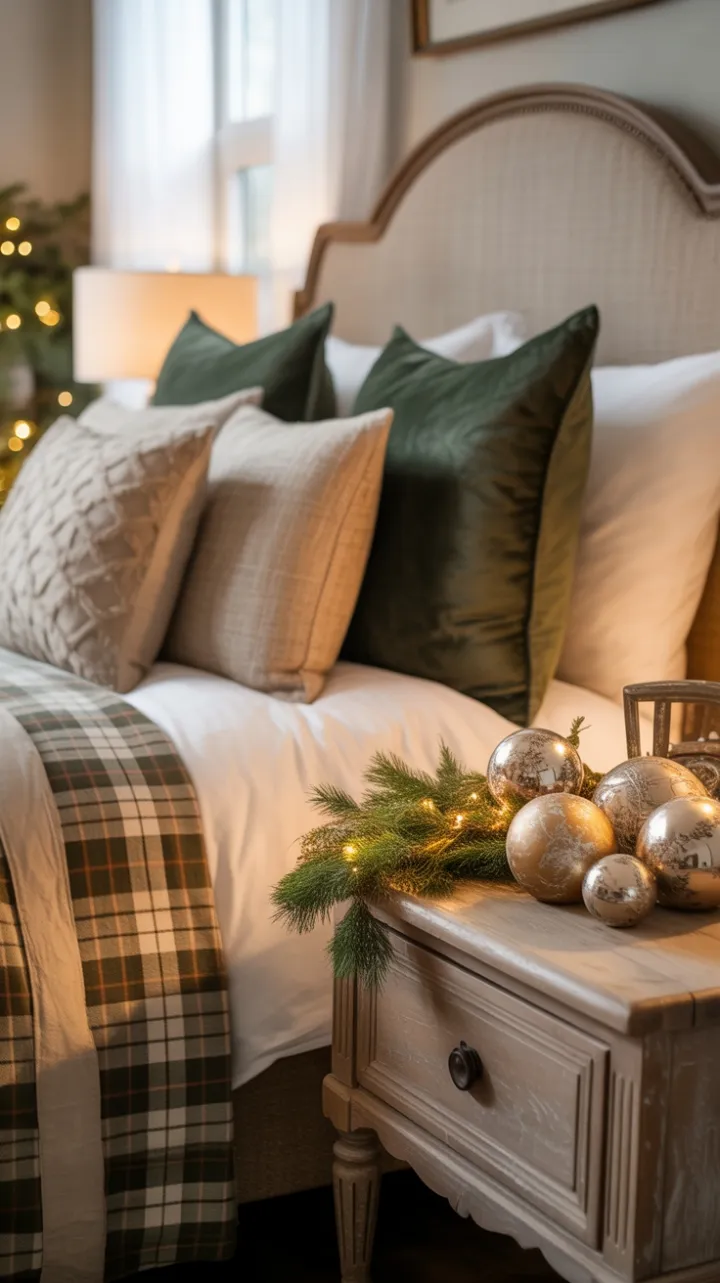 Cozy Rustic Christmas Bedroom Bathed in Warm Light