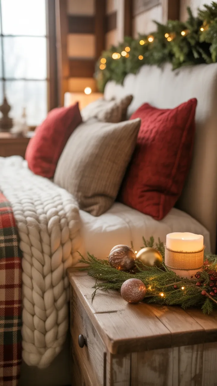 Cozy Rustic Bedroom Bathed in Holiday Glow