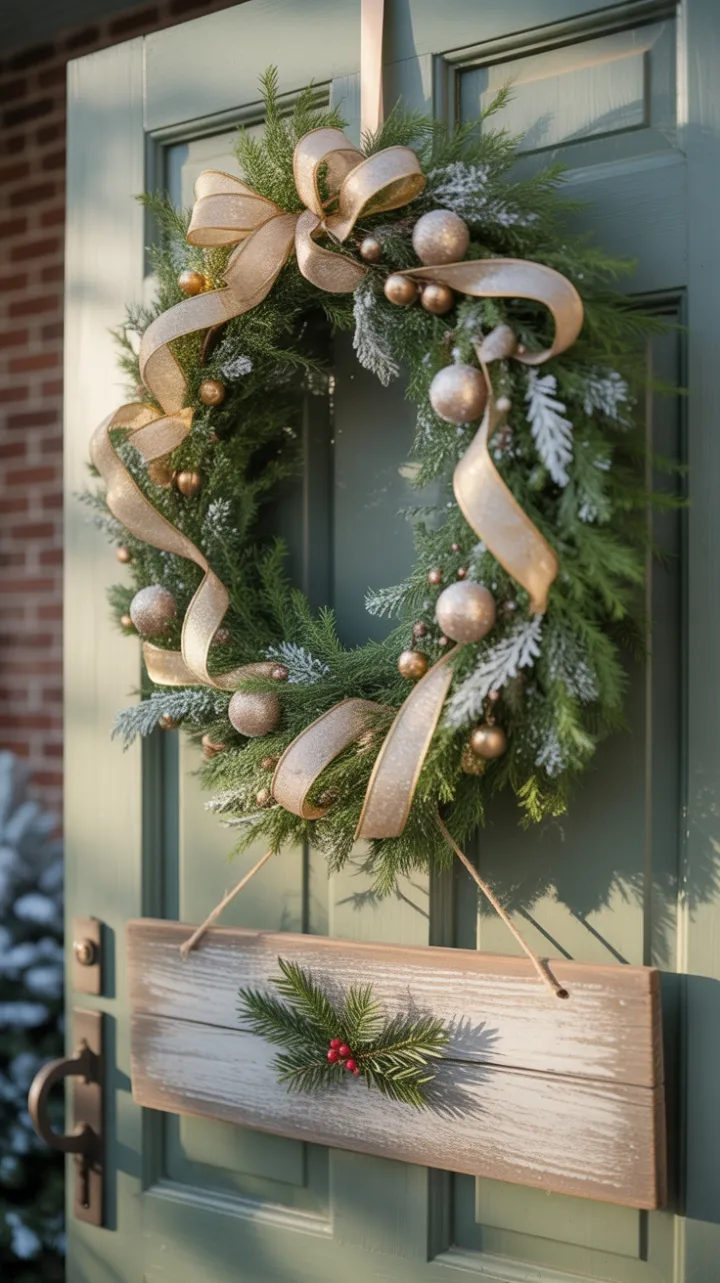 Sunlit Rustic Christmas Welcome with Wreath and Holly