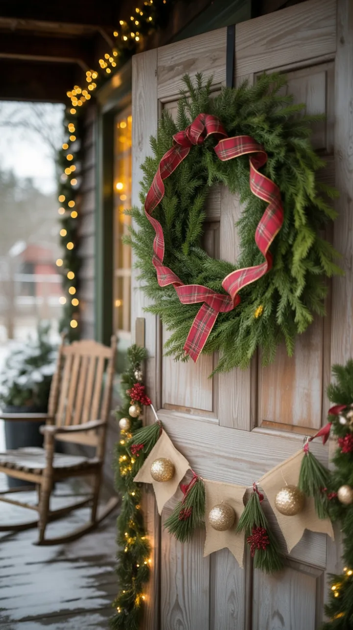 Rustic Christmas Welcome on a Snow-Kissed Porch