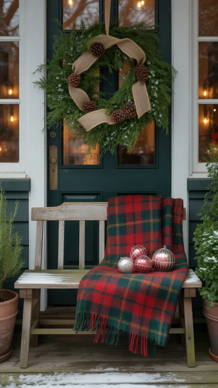 Cozy Rustic Christmas Porch Wrapped in Plaid and Pine