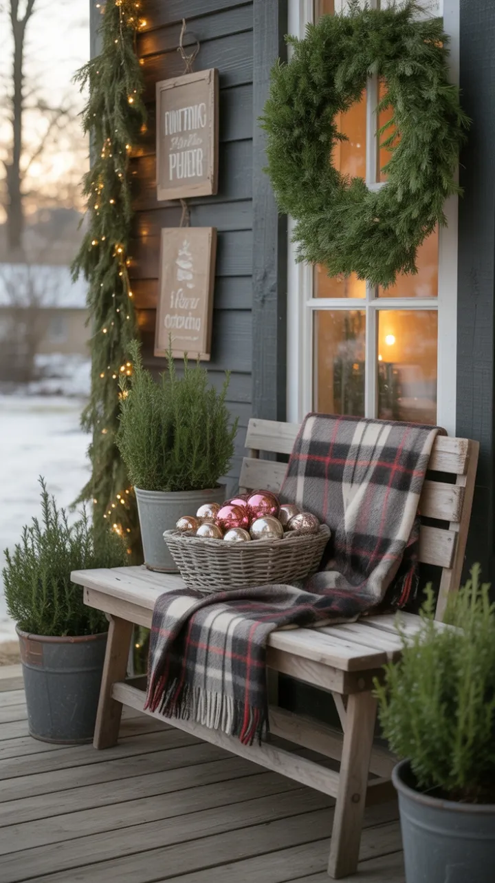 Dusk on a Rustic Christmas Porch