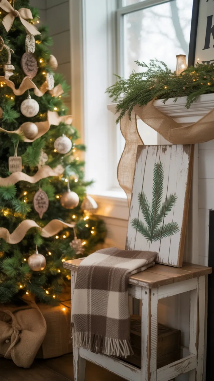 Cozy Rustic Christmas Corner Wrapped in Warm Light