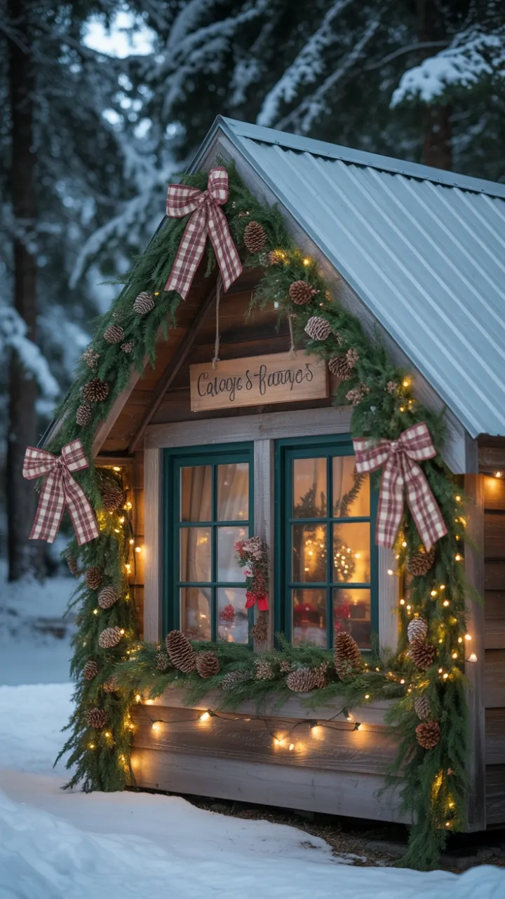 Warm-Light Christmas Cottage Nestled Among Snow-Covered Pines