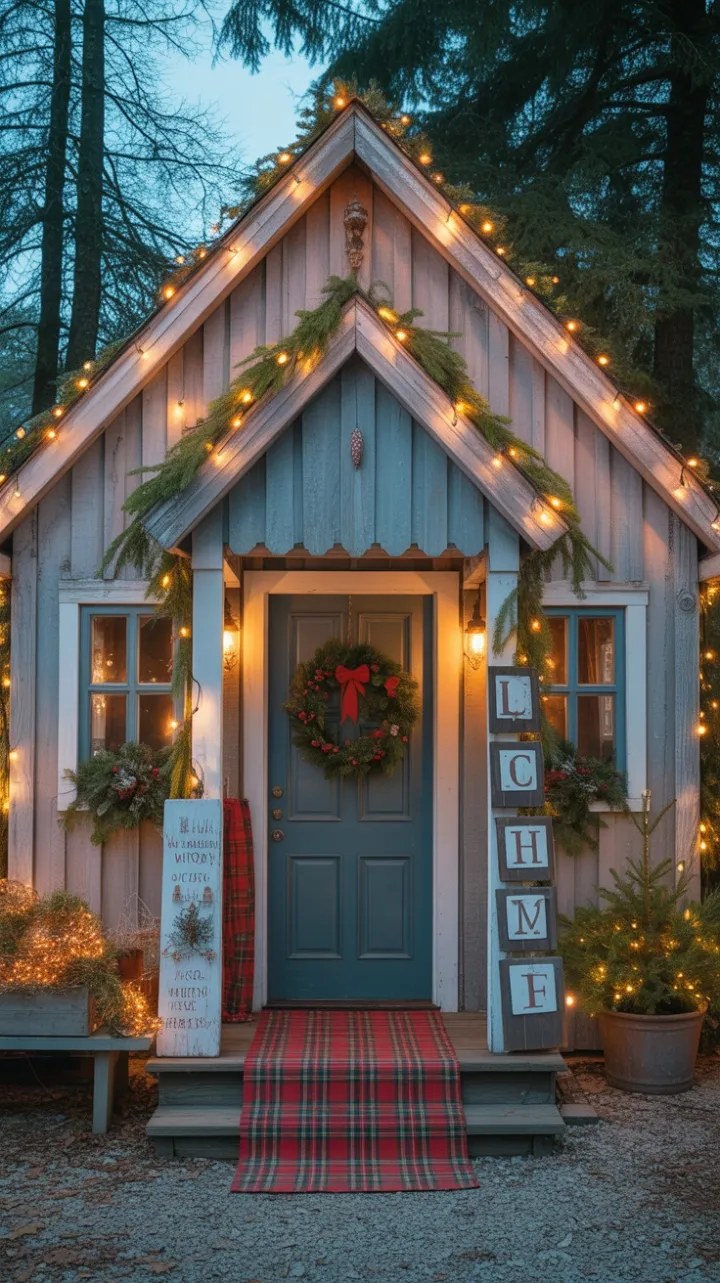 Twinkling Christmas Cottage at Dusk