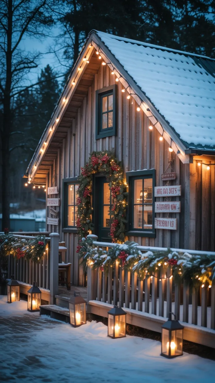 Lantern-Lit Snow Cottage Wrapped in Holiday Cheer