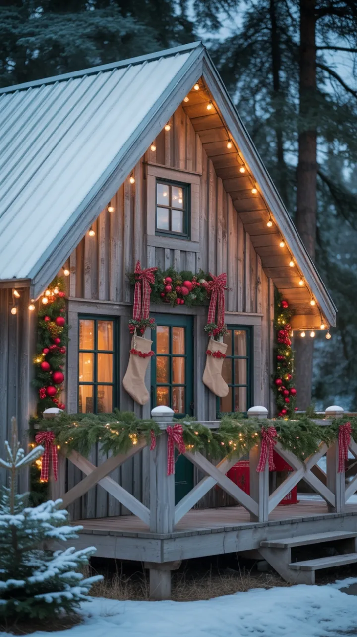 Snow-Kissed Rustic Christmas Cottage Aglow