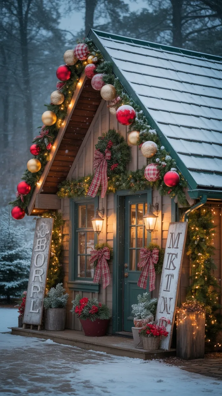 Snow-Kissed Cottage Wrapped in Garland and Twinkling Lights