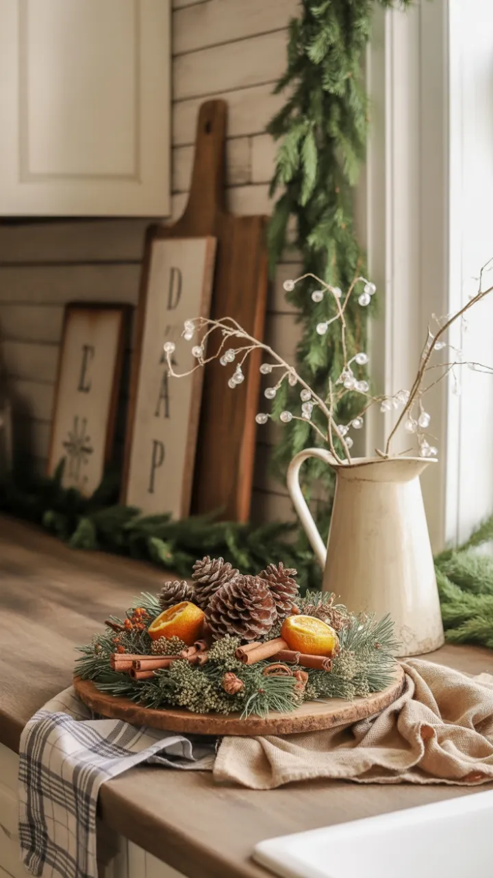 Warmth of a Rustic Christmas Countertop