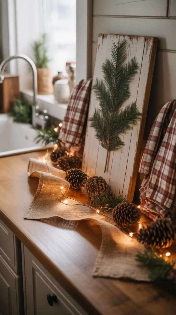 Plaid Pine and Burlap Holiday Glow