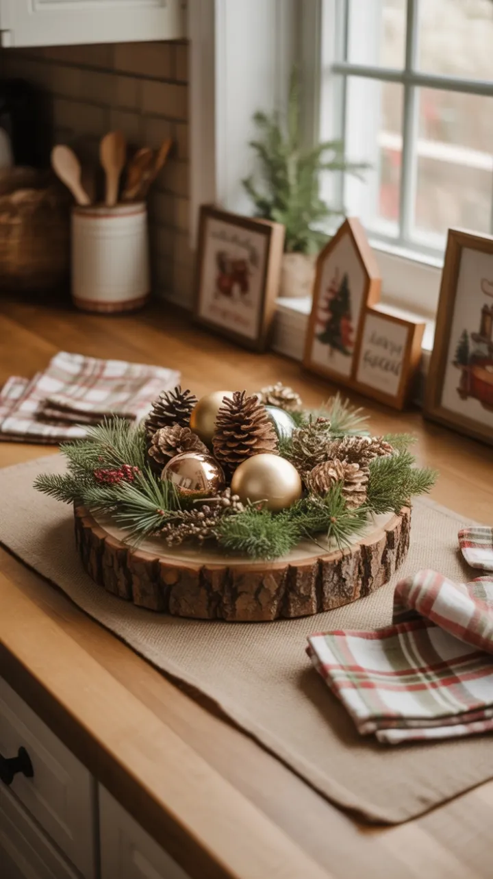 Cozy Rustic Christmas Table with Pinecone and Gold Accents
