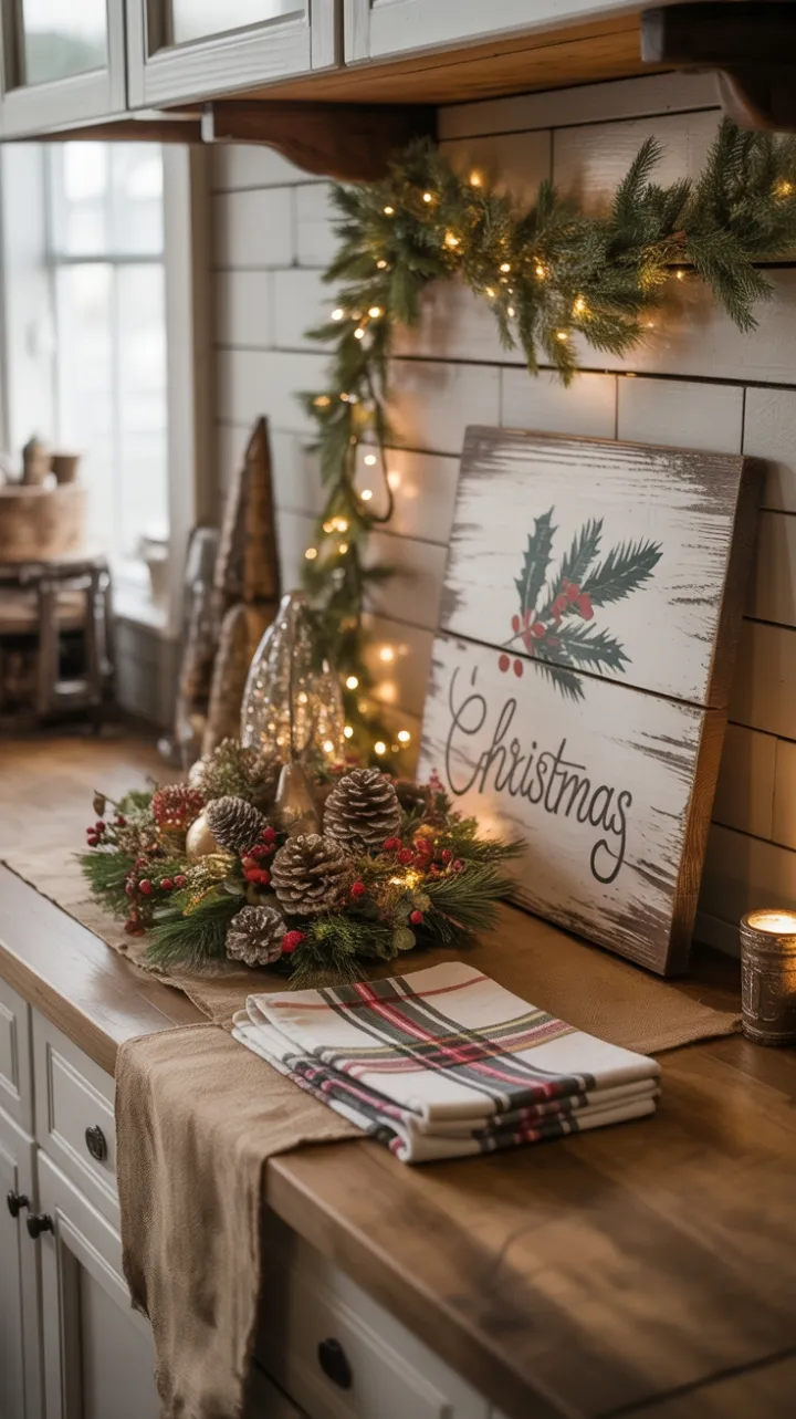 Cozy Rustic Christmas Kitchen Bathed in Soft Light