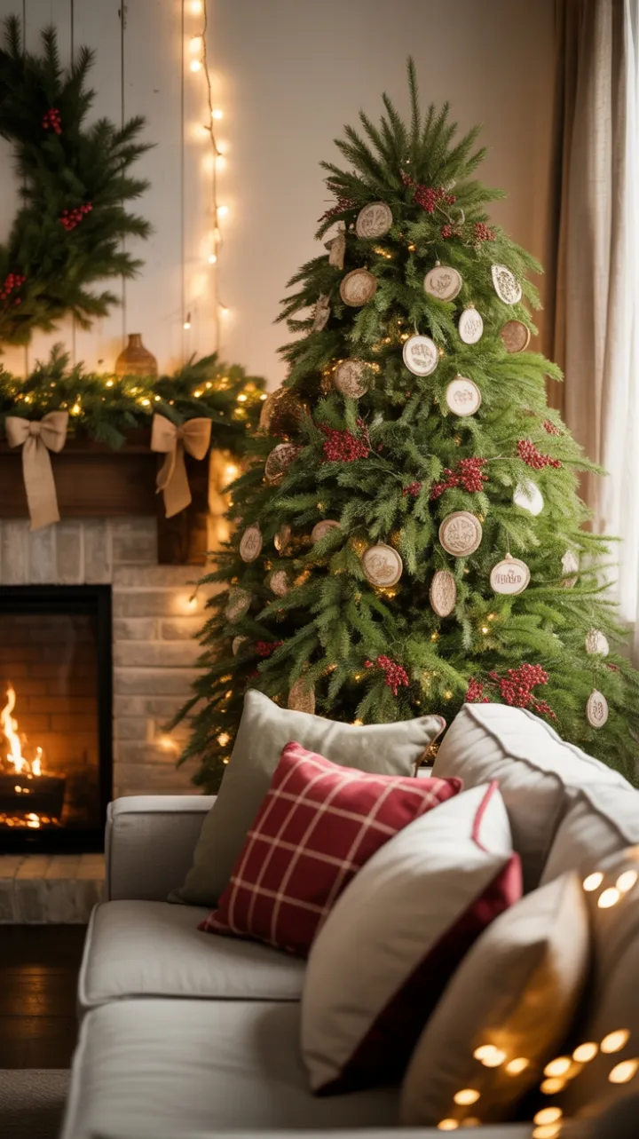 Cozy Rustic Christmas Living Room Bathed in Warm Vintage Glow