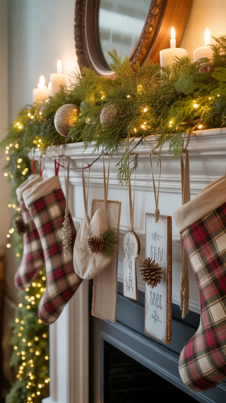 Rustic Hearthside Christmas: Warm Lights, Plaid Stockings, and Pine-Scented Comfort