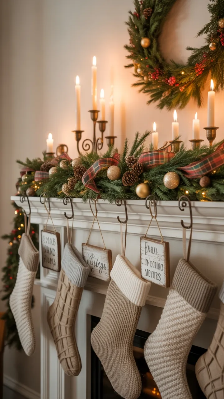 Rustic Christmas Mantel Wrapped in Pine, Plaid, and Candlelight