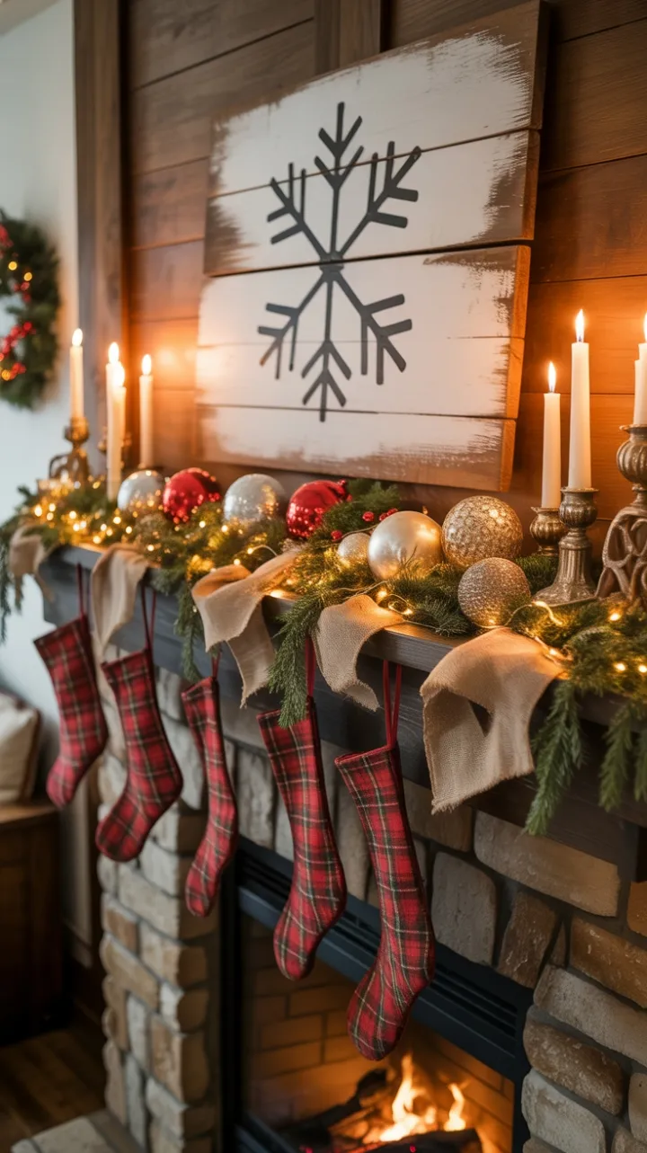 Cozy Rustic Christmas Mantel Radiating Warmth and Old-World Charm