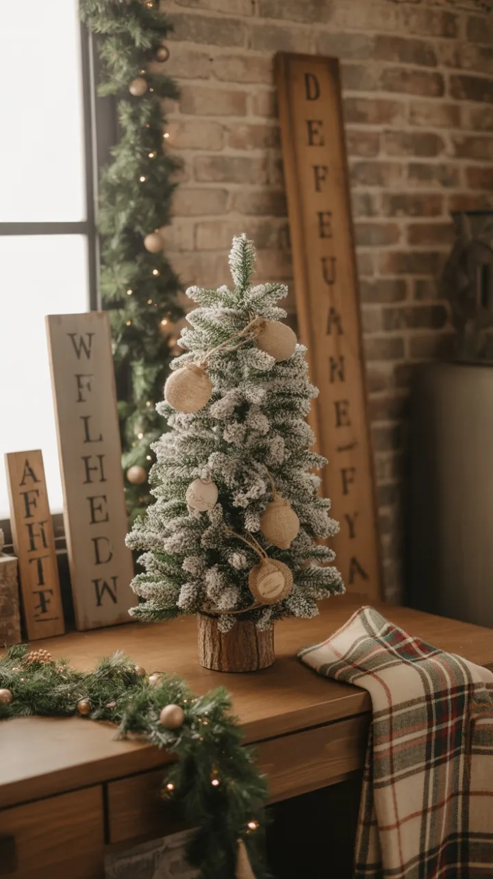 Cozy Rustic Desk Dressed for a Burlap and Pine Christmas