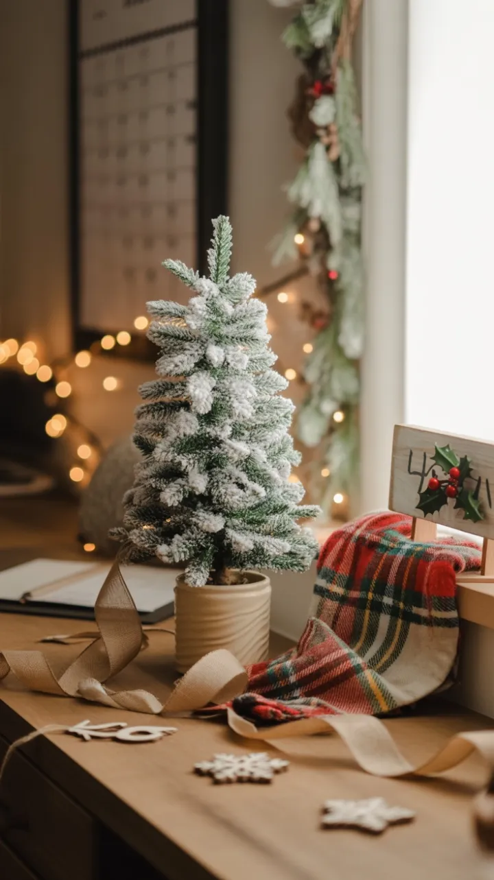 Warm Rustic Christmas Desk Bathed in Winter Light