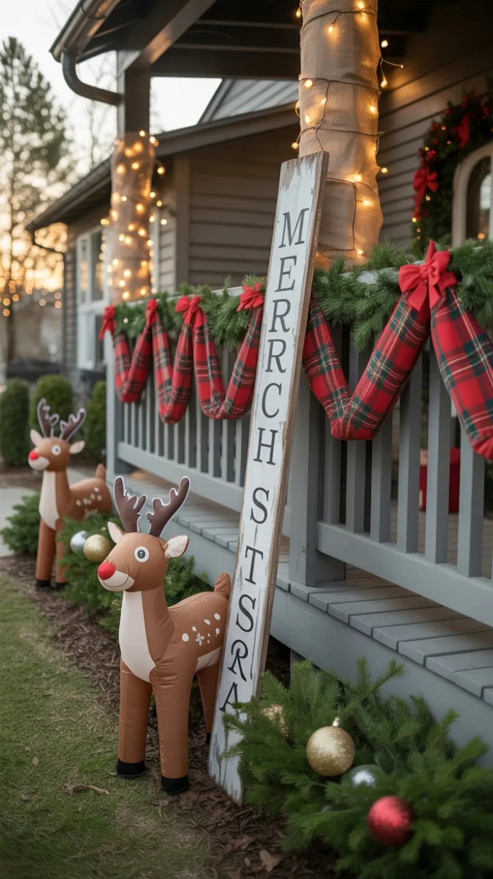 Sunlit Rustic Porch Dressed for Christmas