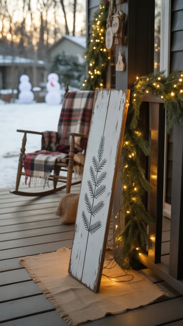 Snow-Kissed Porch Draped in Rustic Christmas Warmth