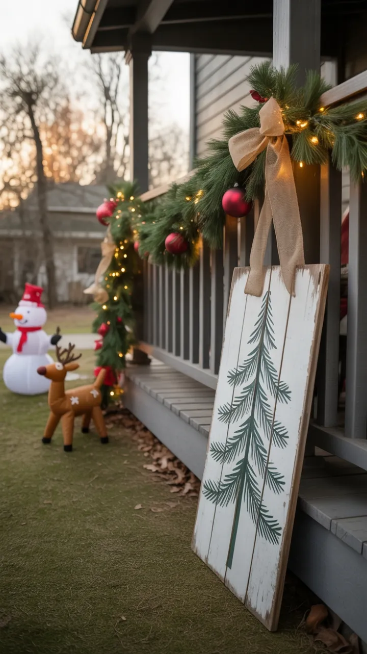 Cozy Rustic Christmas Porch Bathed in Golden Light