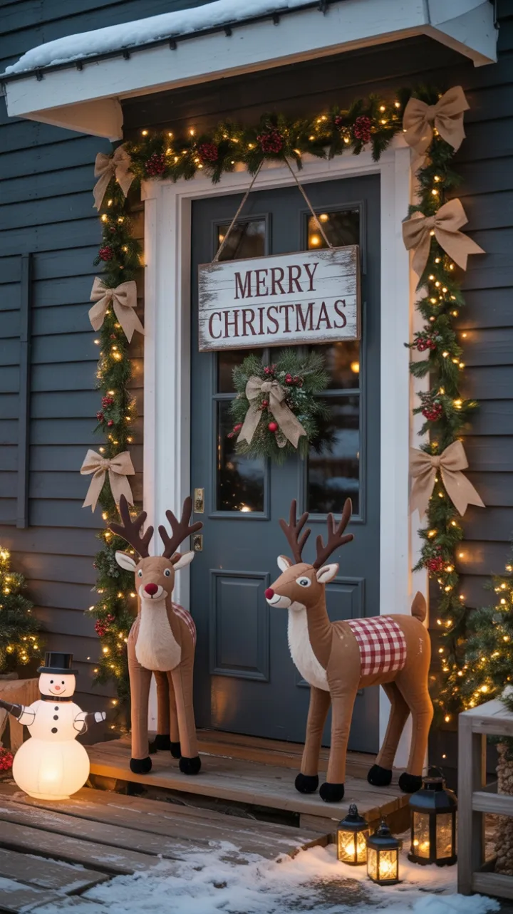 Cozy Snow-Kissed Christmas Porch Wrapped in Warm Lights