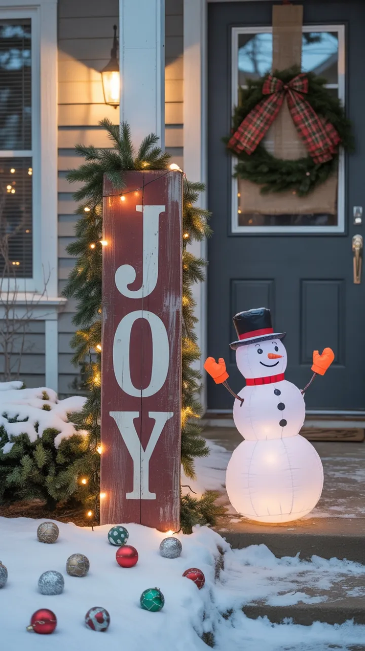 Snow-Dusted Joy on a Rustic Christmas Porch