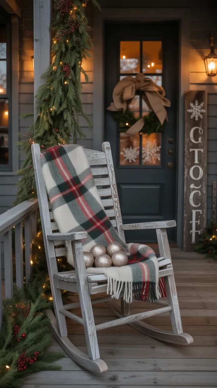 Twilight Warmth on a Cozy Rustic Christmas Porch
