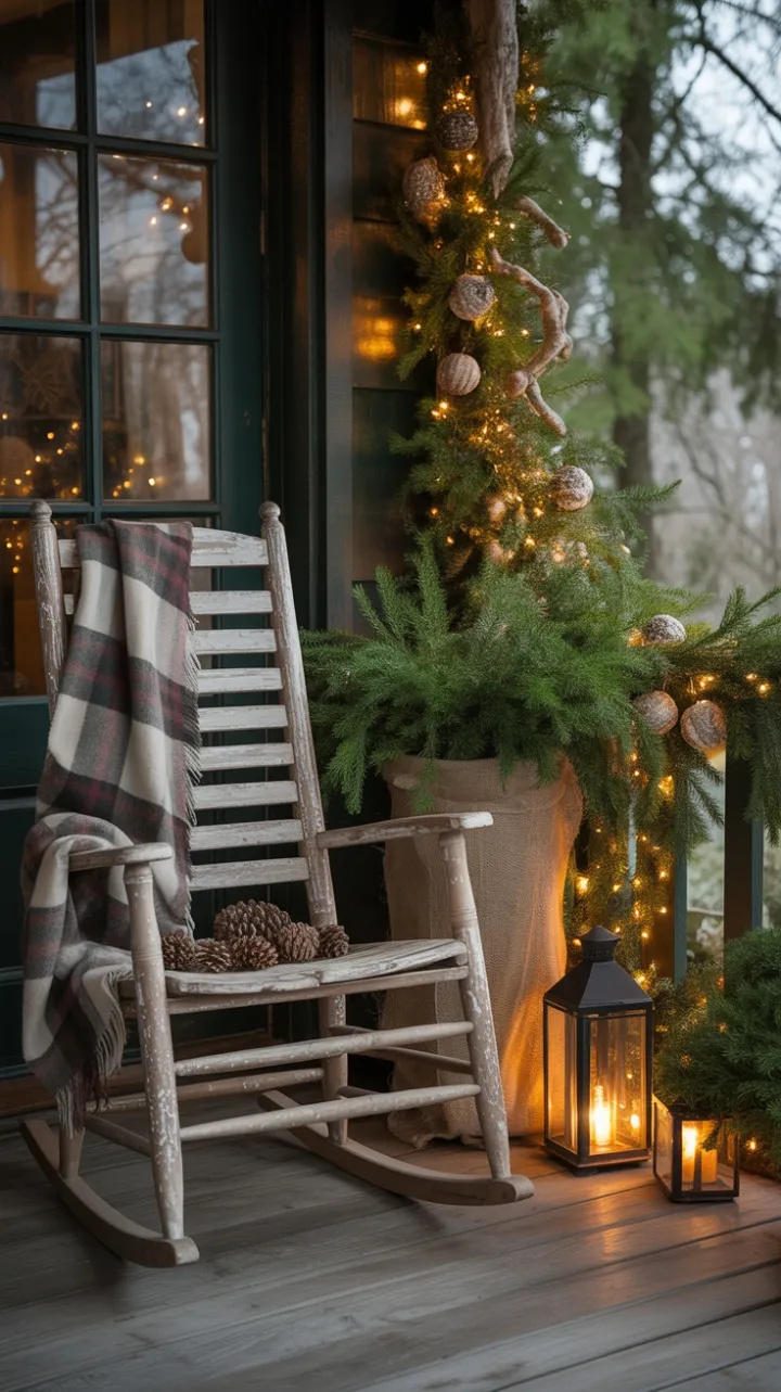 Cozy Rustic Christmas Porch Wrapped in Golden Light