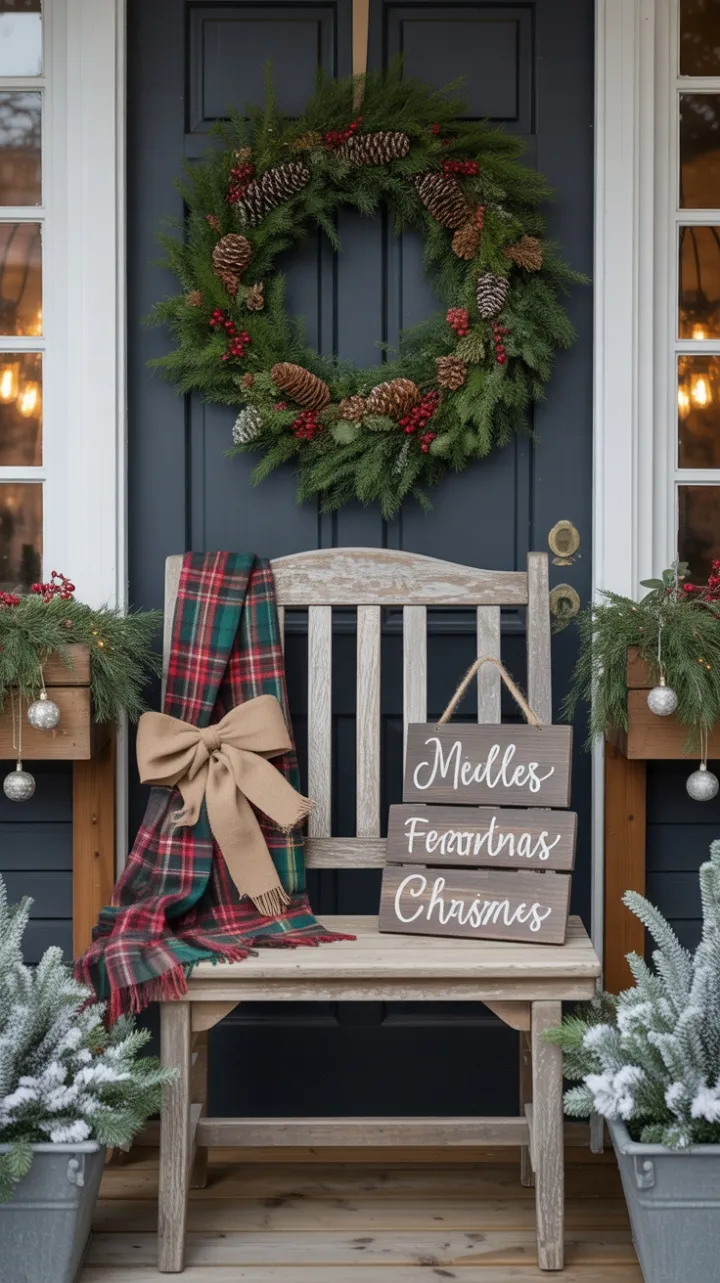 Cozy Rustic Christmas Porch Dressed in Burlap and Berries