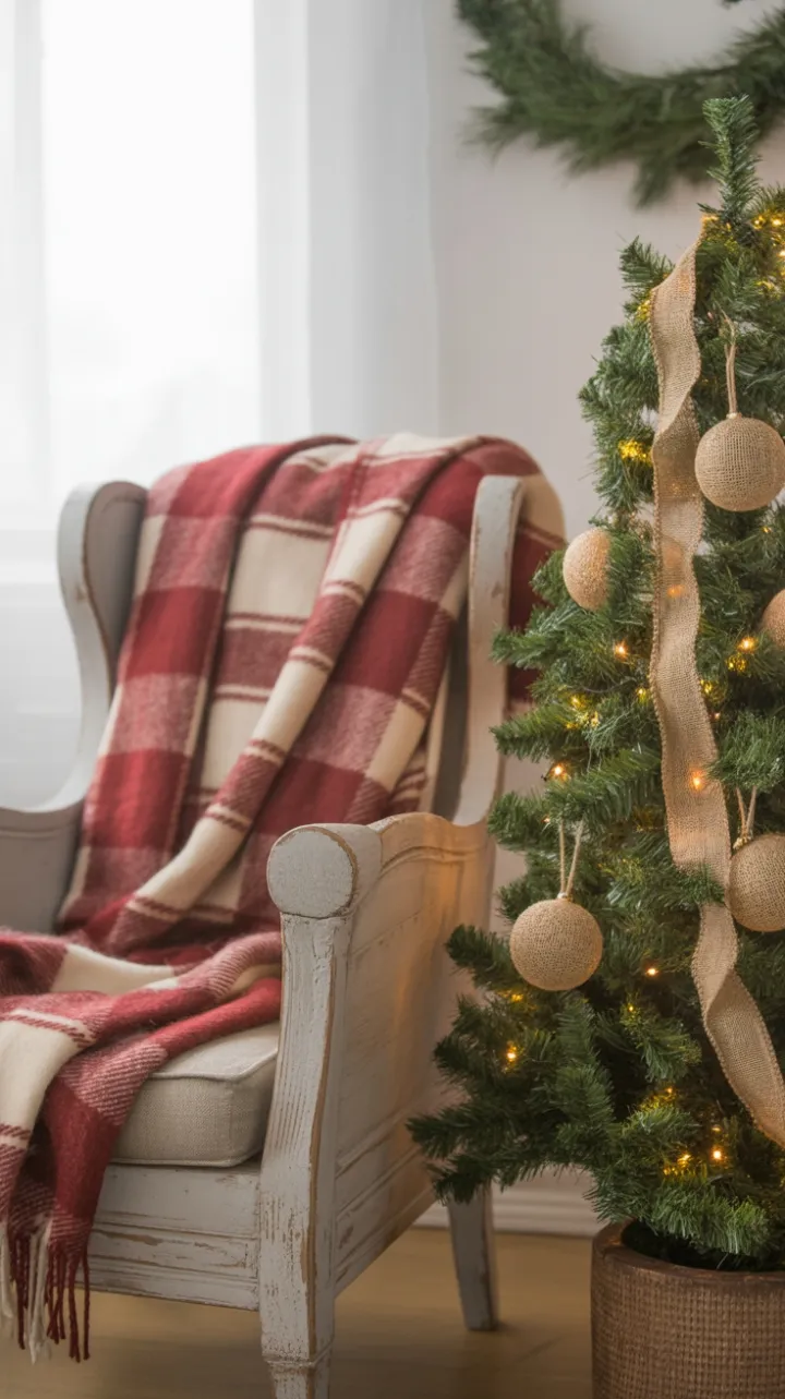 Cozy Rustic Christmas Nook in Plaid and Pine