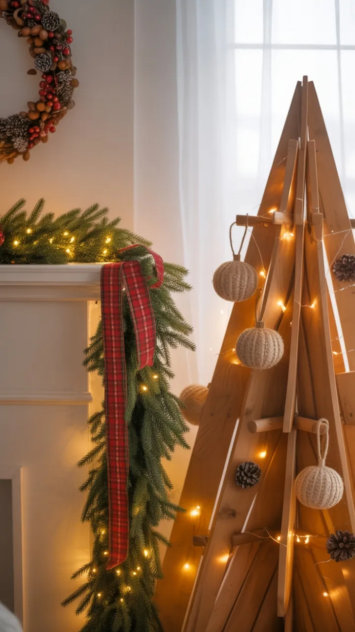 Cozy Rustic Christmas with Burlap Tree and Plaid Mantel