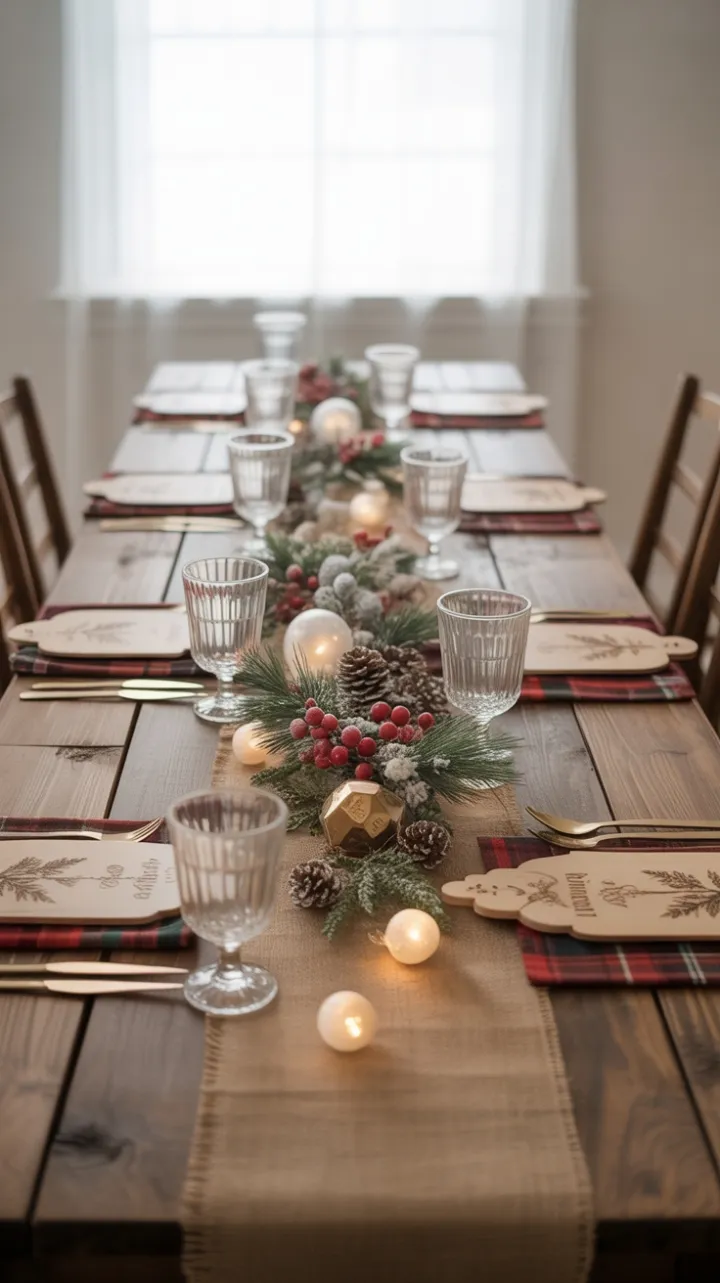 Cozy Rustic Christmas Table Dressed in Pinecones and Plaid