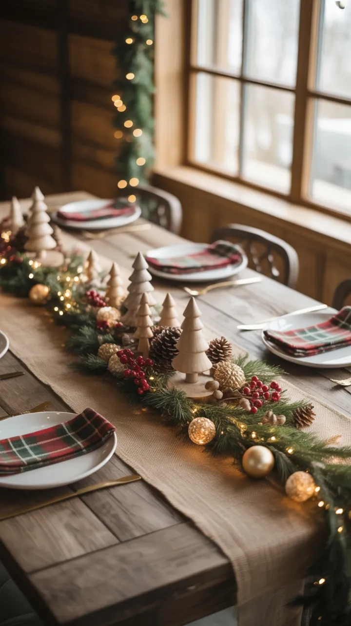 Cozy Rustic Christmas Table Dressed in Burlap Pinecones and Golden Glow