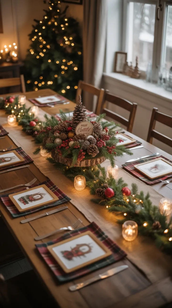Cozy Rustic Christmas Table Bathed in Warm Golden Light