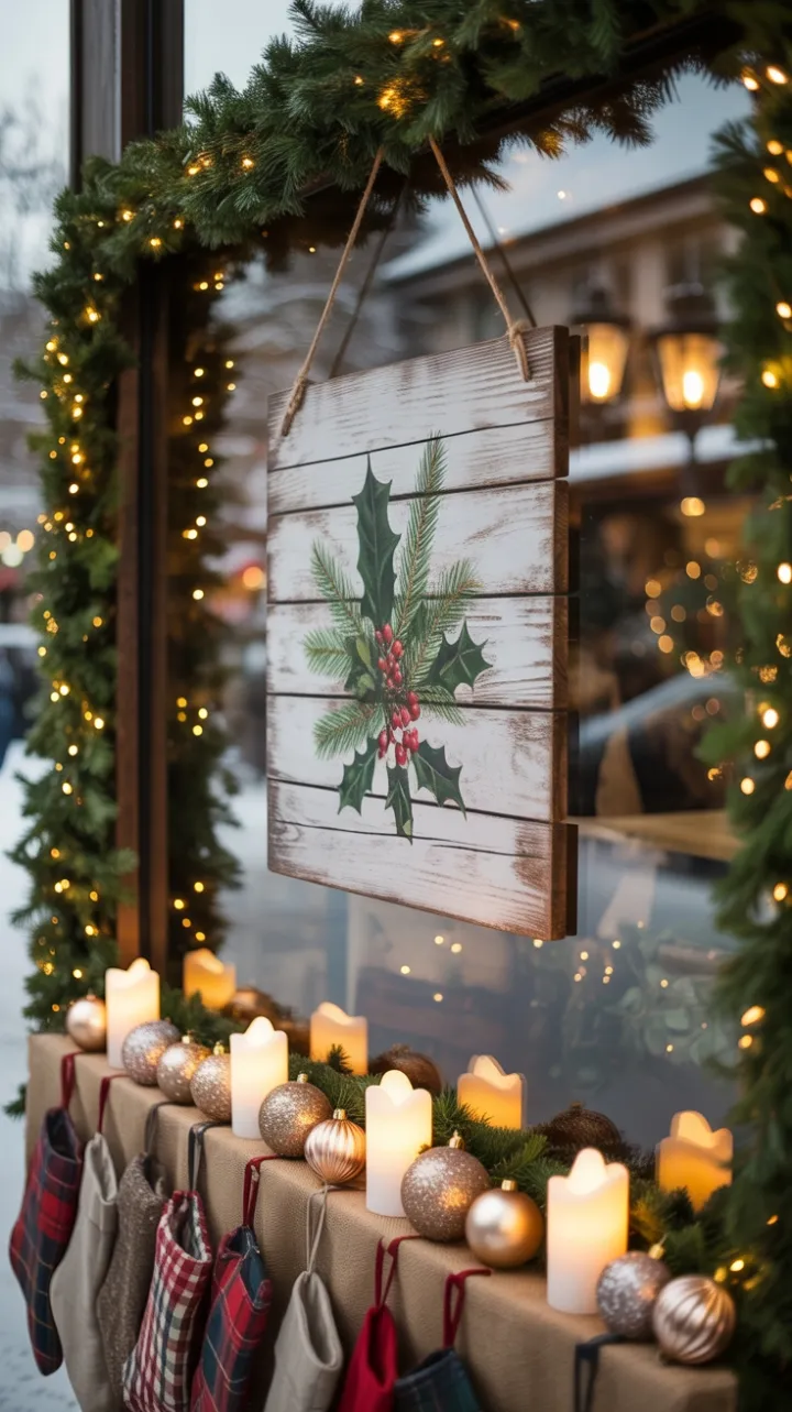Cozy Rustic Christmas Window Aglow with Plaid and Pine