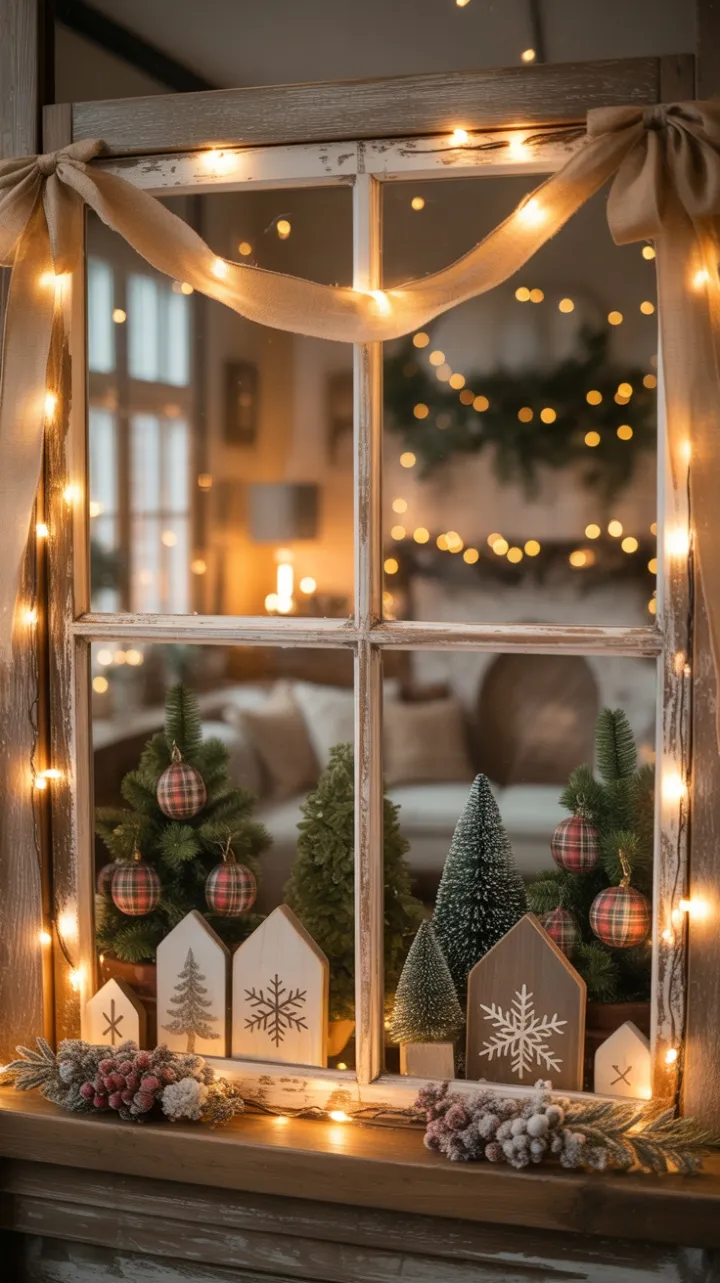 Weathered Window, Warm Lights, and Cozy Christmas Charm