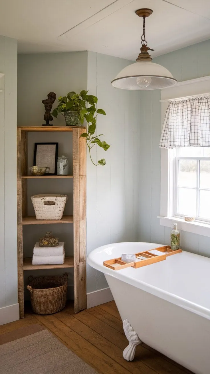Immerse yourself in a serene sanctuary where a clawfoot tub and vintage charm create the perfect escape for relaxation and rejuvenation.