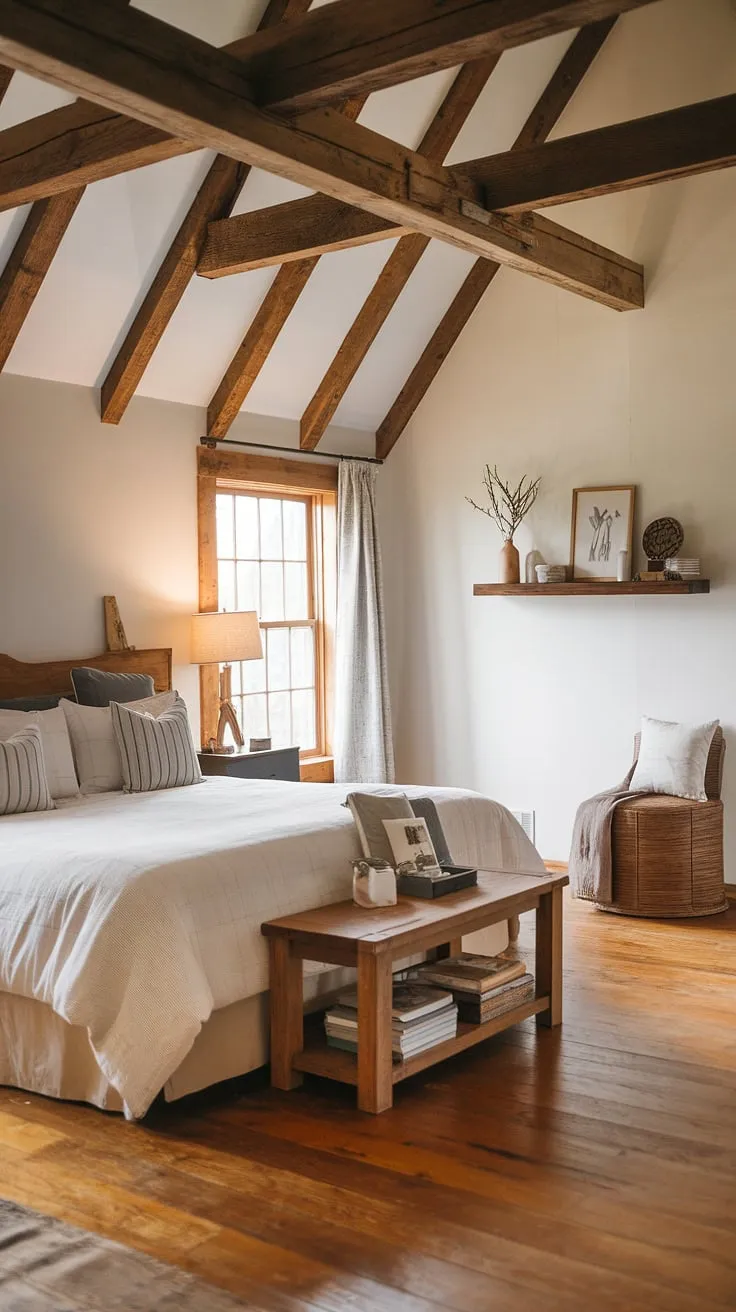 With its warm ambiance and charming farmhouse style, this rustic bedroom decor showcases the ideal master bedroom decor for a tranquil retreat.