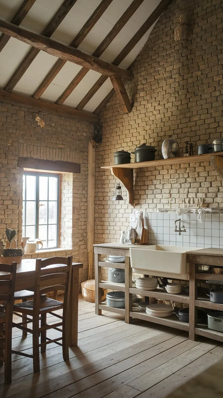 With its rustic wood planks and charming decor, this country kitchen exemplifies the warmth and character of a farmhouse style house, ideal for a kitchen remodel.