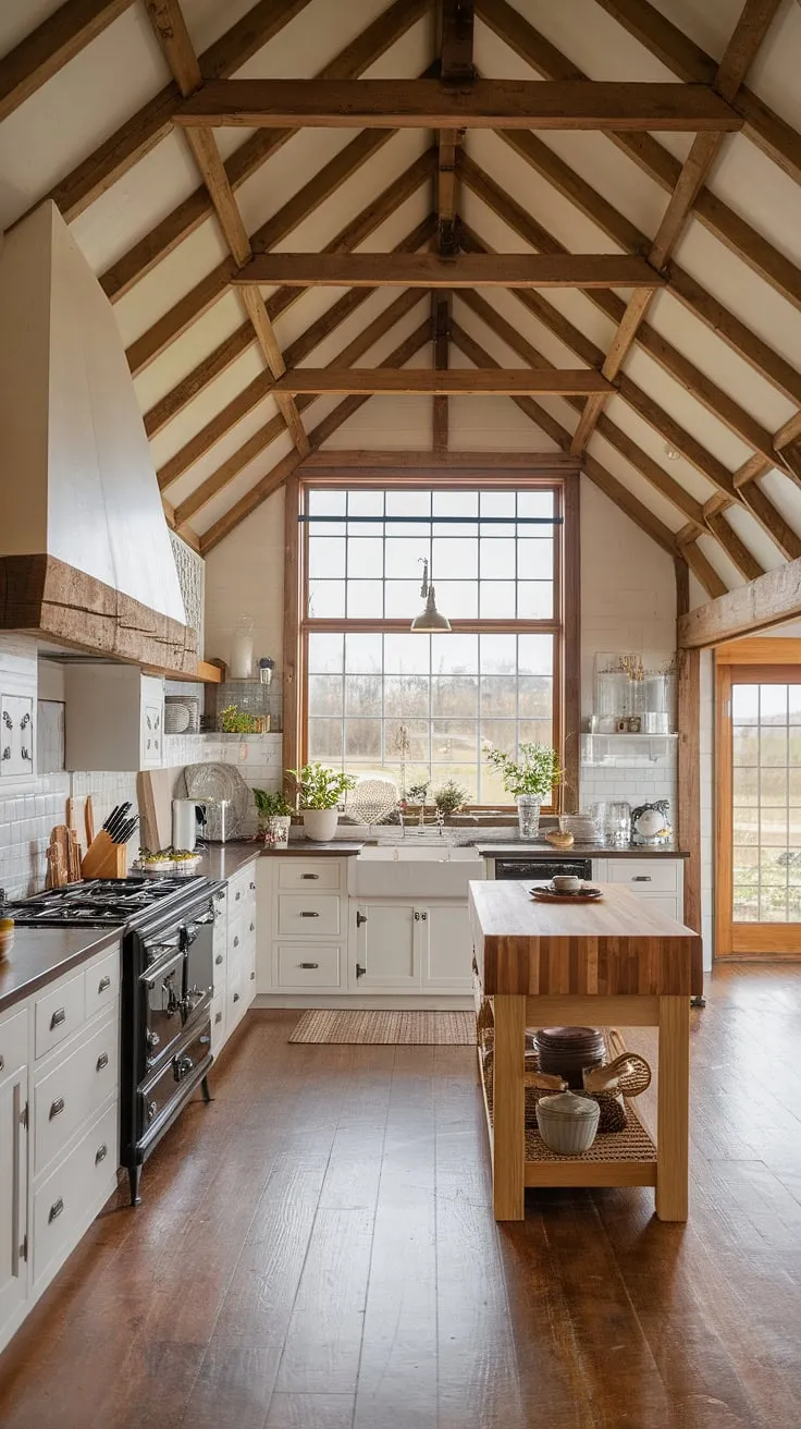 With its warm atmosphere, white cabinets, and barn style house elements, this kitchen remodel showcases the beauty of dapur rustic and farmhouse kitchen design.
