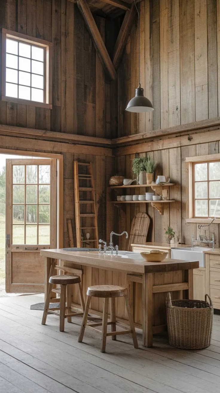 This kitchen embodies rustic charm with its aged wood and antique accents, creating a warm haven where memories are crafted amidst timeless elegance.