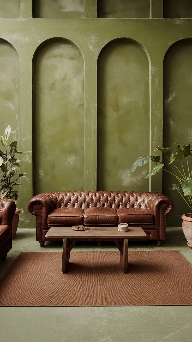 This green haven is a testament to the beauty of understated elegance. A carefully curated collection of textures and tones-from the rich leather sofa to the subtly textured walls-creates a space that is both inviting and incredibly stylish. A calming retreat, perfect for quiet evenings and meaningful conversations. A space where comfort and design seamlessly coexist.