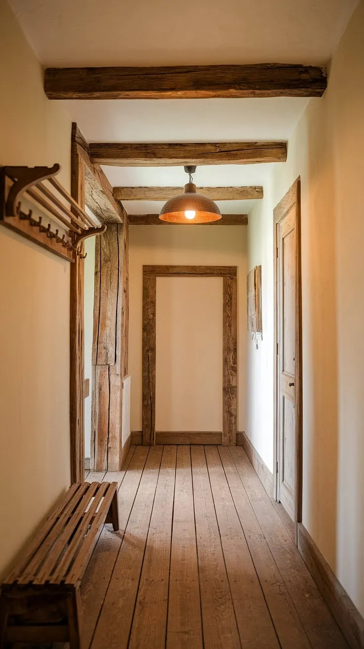 Stepping into this rustic hallway feels like stepping back in time. The aged wood, exposed beams, and soft lighting create a sense of warmth and tranquility, promising comfort and a respite from the outside world.
